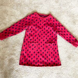 Mini Boden Girls A-Line Dress Red  Navy Polka Dot Knit Long Sleeve 7-8Y Pockets